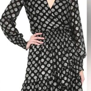 Michael Kors Metallic Dot Ruffled Wrap Dress